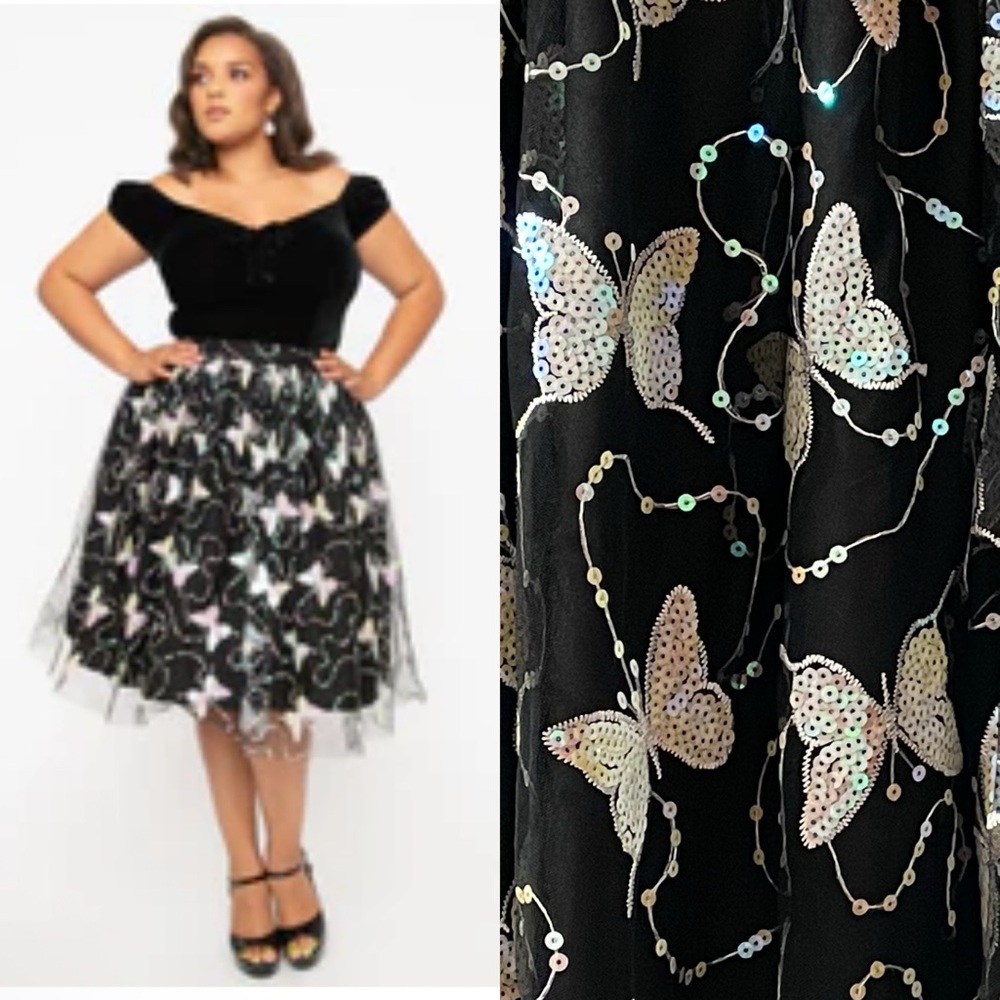 Magnolia Place Black & Iridescent Sequin Butterfly Tulle Skirt